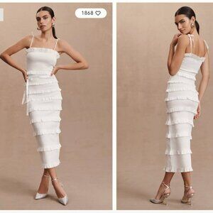 V. Chapman Lily Ruched & Ruffled Stretch Midi Dress